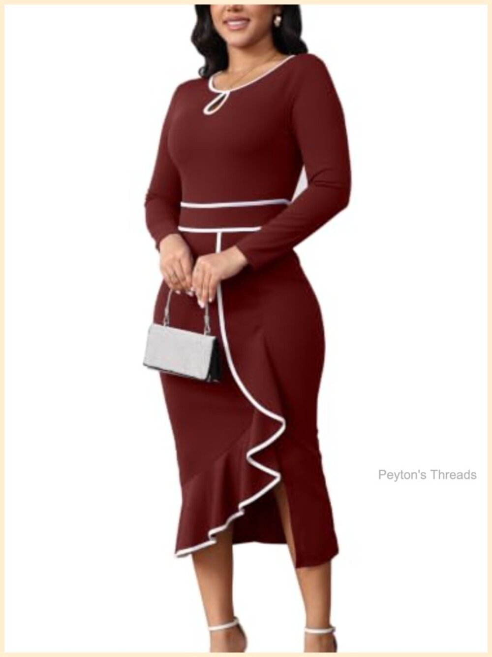 Women Long Sleeve Work Business Bodycon Midi Pencil Dress